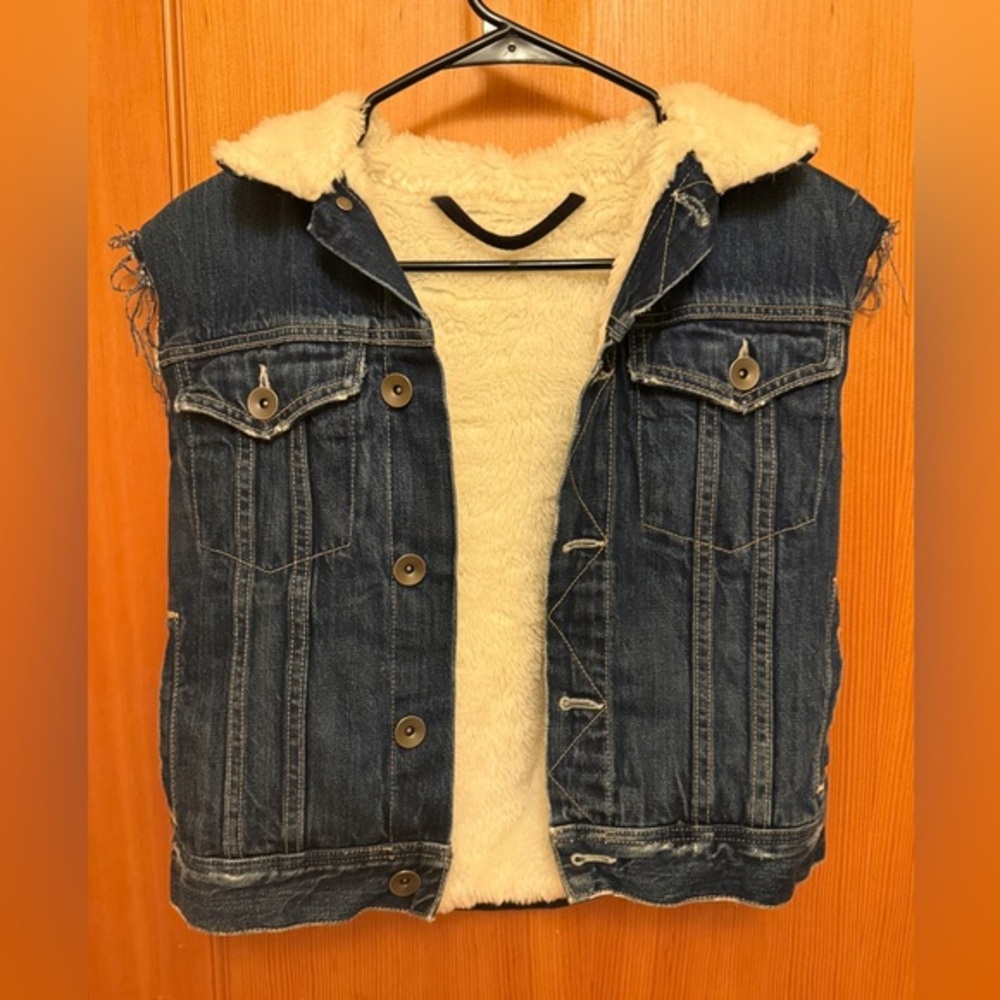 Helmut Lang Faux Fur Lined Jean Jacket Vest